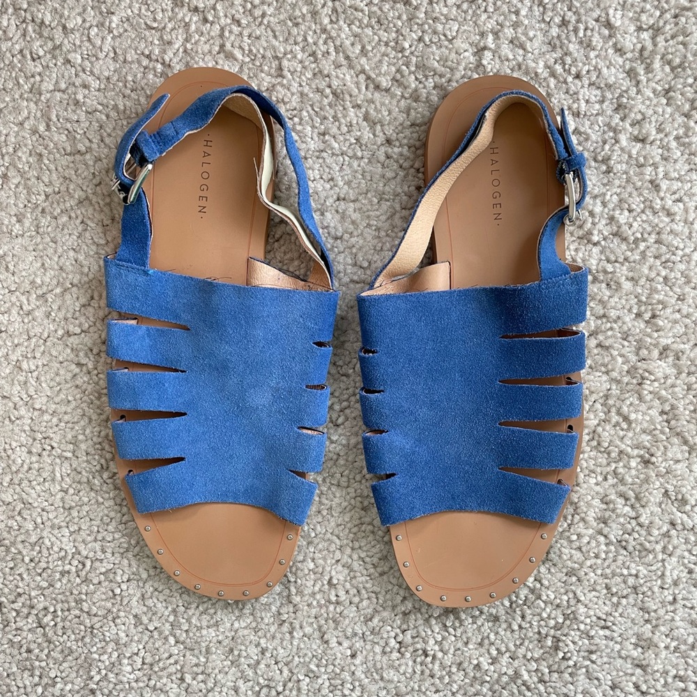Halogen Royal Blue Suede Jannie Slingback Leather Buckle Sandals Size 7.5